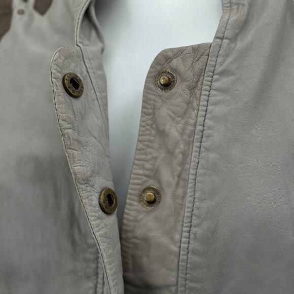 Provider Sunburst Leather Military Jacket Womens SZ XL Gray Studded Moto Chic - Picture 9 of 13